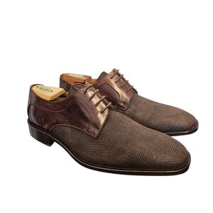 Saks Fifth Avenue Men's Brown Troy Lace-Up Leather And Tweed Wool Oxfords Sz 10